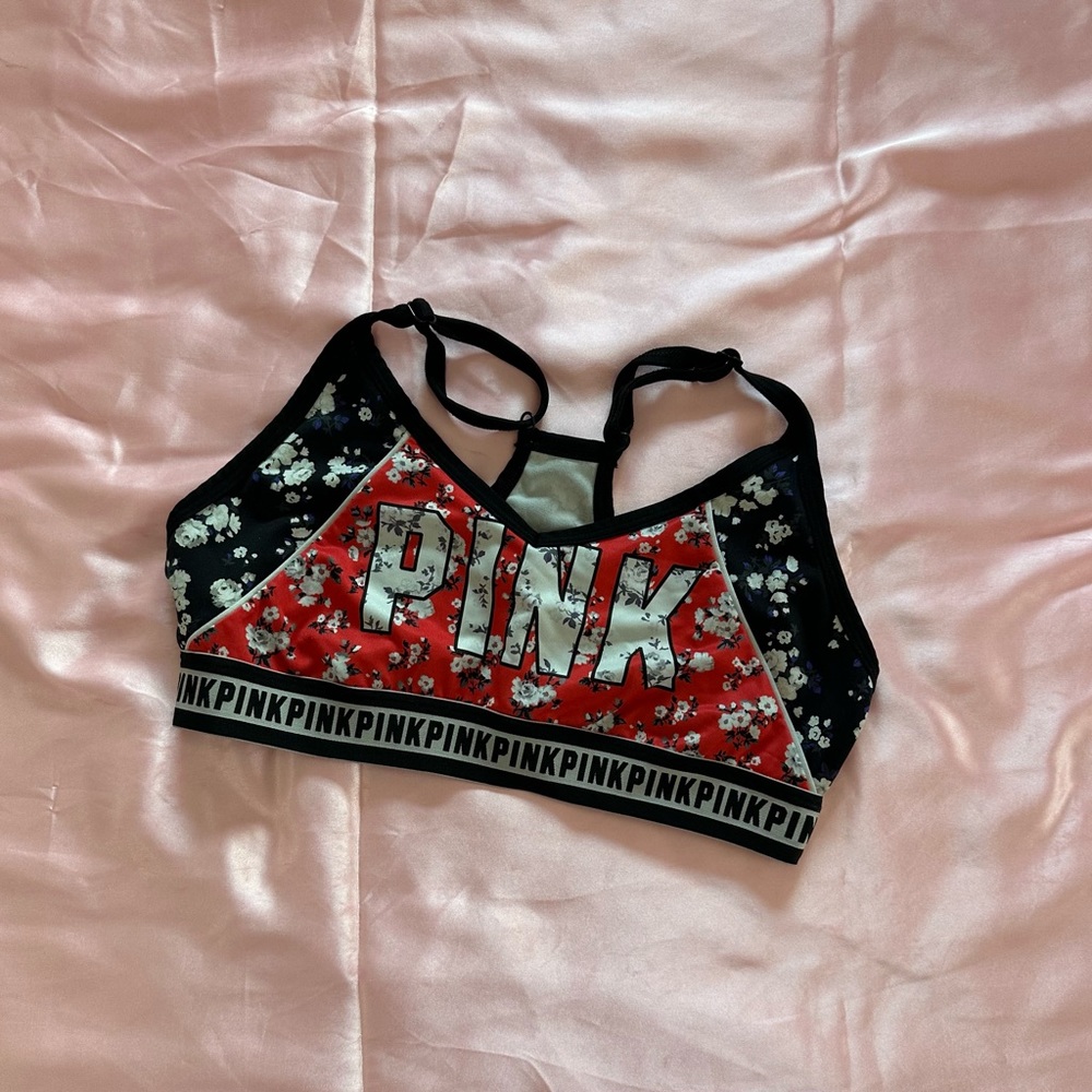 Red and Floral Victoria’s Secret Pink Sports Bra